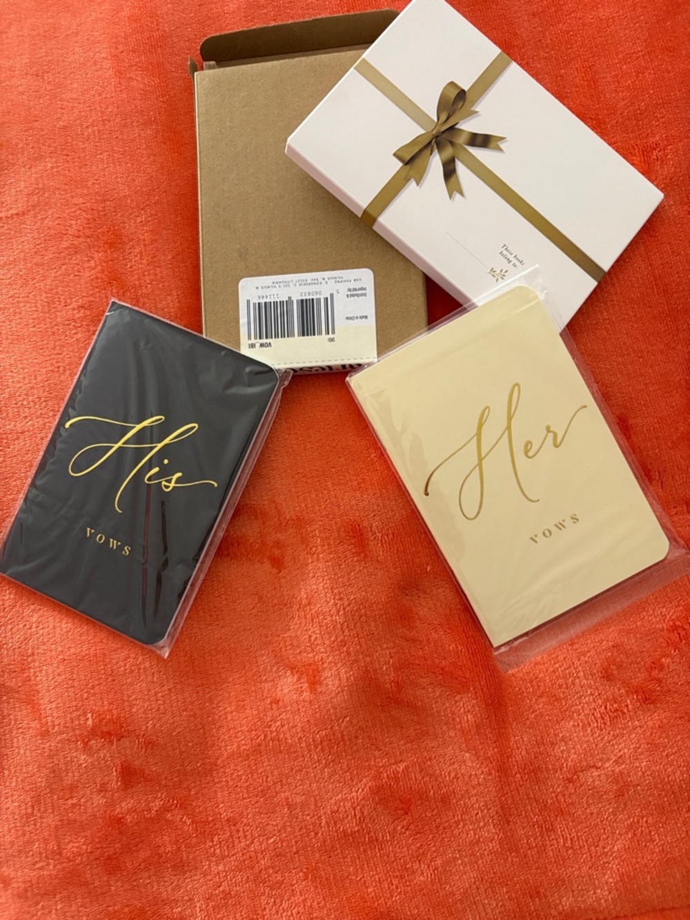 His & Her Vows Booklet Set - Gold Script on Black & Cream